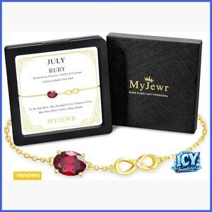 14K Gold Plated Infinity Bracelet with Birthstone, Adjustable Chain